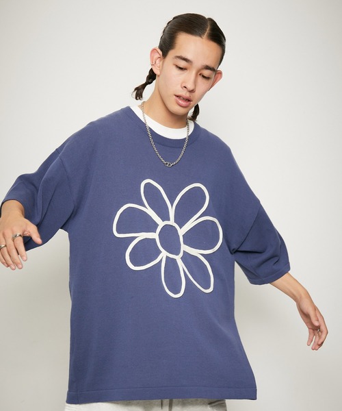 re_k by JUNRED（レクバイジュンレッド）の「re_k by JUNRED / コードフラワー半袖ニットプルオーバー（Tシャツ/カットソー・メンズ・チャコールグレー/ブルー/ライトグレー・S/M/L）」の21枚目の写真