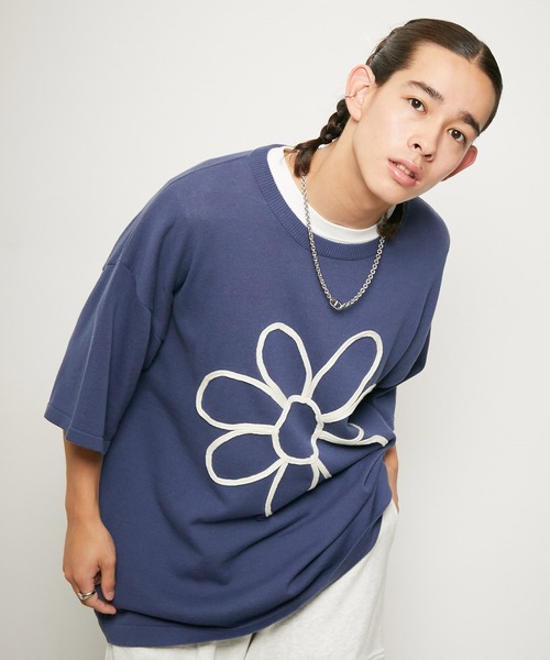 re_k by JUNRED（レクバイジュンレッド）の「re_k by JUNRED / コードフラワー半袖ニットプルオーバー（Tシャツ/カットソー・メンズ・チャコールグレー/ブルー/ライトグレー・S/M/L）」の22枚目の写真