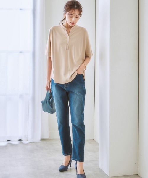 7days Life Styling(セブンデイズライフスタイリング)の「ブラウス見えシルケットポンチスキッパーチュニックカットソートップス(Tシャツ/カットソー・レディース・グレイッシュベージュ/ブラック/オフホワイト/ブルーグレー/ミント・M/LL/S/L)」の18枚目の写真