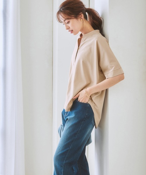 7days Life Styling(セブンデイズライフスタイリング)の「ブラウス見えシルケットポンチスキッパーチュニックカットソートップス(Tシャツ/カットソー・レディース・グレイッシュベージュ/ブラック/オフホワイト/ブルーグレー/ミント・M/LL/S/L)」の9枚目の写真