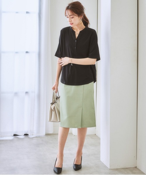 7days Life Styling(セブンデイズライフスタイリング)の「ブラウス見えシルケットポンチスキッパーチュニックカットソートップス(Tシャツ/カットソー・レディース・グレイッシュベージュ/ブラック/オフホワイト/ブルーグレー/ミント・M/LL/S/L)」の21枚目の写真