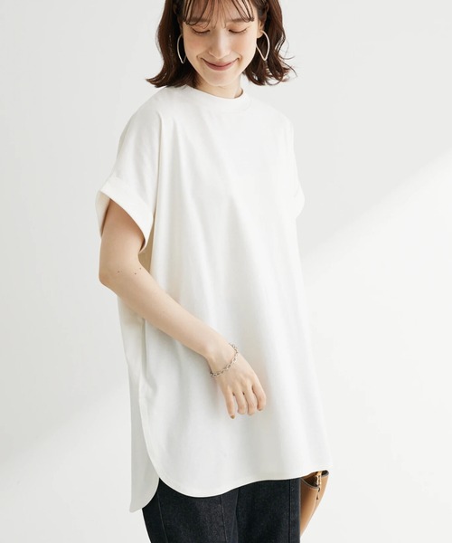 Green Parks(グリーンパークス)の「汗じみ防止Wカフスフレンチチュニック(Tシャツ/カットソー・レディース・ブラック/オフホワイト/イエロー/ダークブルー/ライトグレー・FREE)」の3枚目の写真