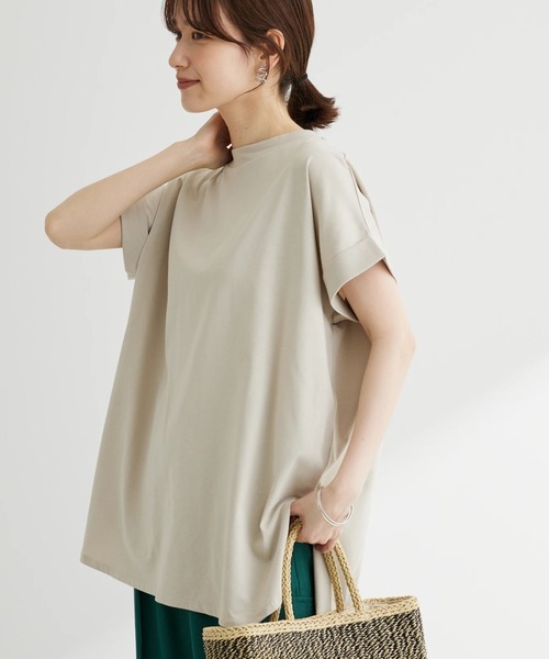 Green Parks(グリーンパークス)の「汗じみ防止Wカフスフレンチチュニック(Tシャツ/カットソー・レディース・ブラック/オフホワイト/イエロー/ダークブルー/ライトグレー・FREE)」の4枚目の写真