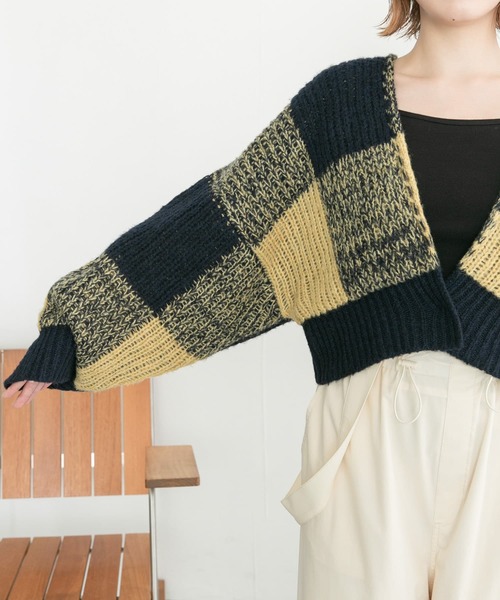 KBF（ケイビーエフ）の「BIGチェックショートカーディガン（カーディガン/ボレロ・レディース・ホワイト系その他/パープル系その他/ブルー系その他・ONE）」の12枚目の写真