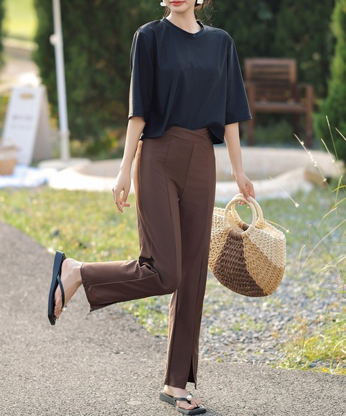 TeddyShop（テディショップ）の「【UVカット率 99.9％以上】レディース サープリス風スリットラッシュガードパンツ（ラッシュガード・レディース・ブラック/グリーン/ブラウン/ベージュ/グレー・S/L/M/LL）」の22枚目の写真