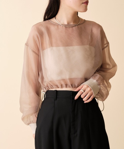 mline（エムライン）の「[mline] シアーショートプルオーバー（Tシャツ/カットソー・レディース・アイボリー/ブラック/ブラウン・FREE）」の3枚目の写真