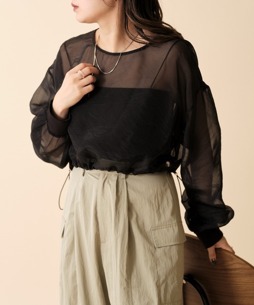 mline（エムライン）の「[mline] シアーショートプルオーバー（Tシャツ/カットソー・レディース・アイボリー/ブラック/ブラウン・FREE）」の2枚目の写真