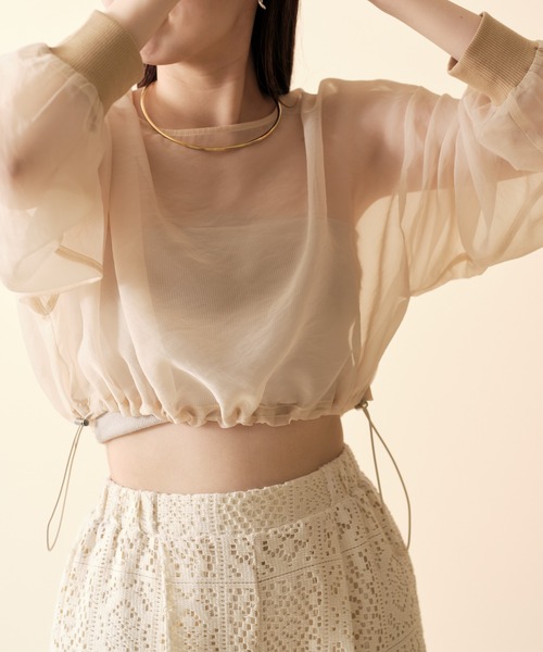 mline（エムライン）の「[mline] シアーショートプルオーバー（Tシャツ/カットソー・レディース・アイボリー/ブラック/ブラウン・FREE）」の4枚目の写真