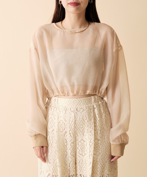 mline（エムライン）の「[mline] シアーショートプルオーバー（Tシャツ/カットソー・レディース・アイボリー/ブラック/ブラウン・FREE）」の6枚目の写真