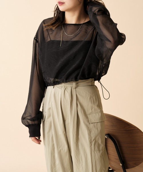 mline（エムライン）の「[mline] シアーショートプルオーバー（Tシャツ/カットソー・レディース・アイボリー/ブラック/ブラウン・FREE）」の12枚目の写真