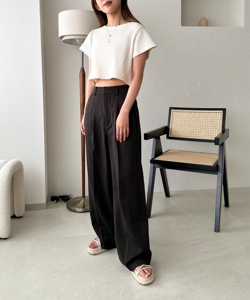 apres jour mignon（アプレジュールミニョン）の「ワッフルショートTシャツ【ZOZOTOWN限定アイテム】（Tシャツ/カットソー・レディース・アイボリー/ブラック系その他/ナチュラル・フリー/X-LARGE）」の8枚目の写真
