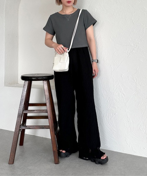 apres jour mignon（アプレジュールミニョン）の「ワッフルショートTシャツ【ZOZOTOWN限定アイテム】（Tシャツ/カットソー・レディース・アイボリー/ブラック系その他/ナチュラル・フリー/X-LARGE）」の12枚目の写真