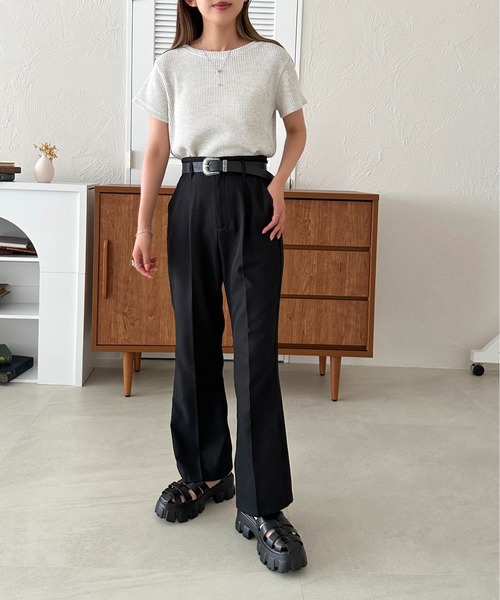 apres jour mignon（アプレジュールミニョン）の「ワッフルショートTシャツ【ZOZOTOWN限定アイテム】（Tシャツ/カットソー・レディース・アイボリー/ブラック系その他/ナチュラル・フリー/X-LARGE）」の17枚目の写真