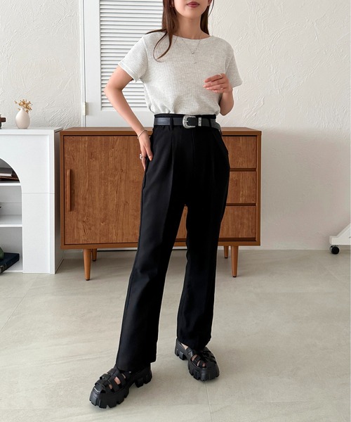 apres jour mignon（アプレジュールミニョン）の「ワッフルショートTシャツ【ZOZOTOWN限定アイテム】（Tシャツ/カットソー・レディース・アイボリー/ブラック系その他/ナチュラル・フリー/X-LARGE）」の18枚目の写真
