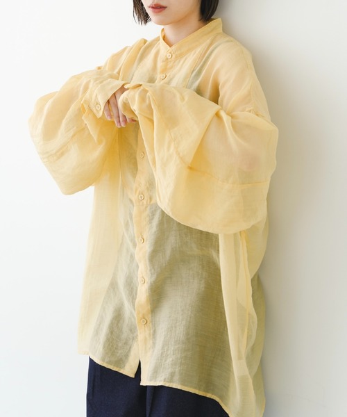 IROHANI(イロハニ)の「バンドカラーシアーシャツ(シャツ/ブラウス・レディース・ブラック/ライトグレー/パープル/イエロー・FREE)」の4枚目の写真