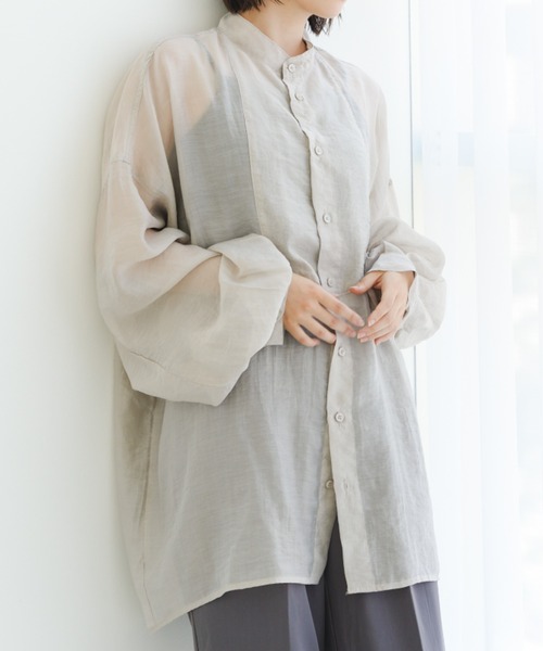 IROHANI(イロハニ)の「バンドカラーシアーシャツ(シャツ/ブラウス・レディース・ブラック/ライトグレー/パープル/イエロー・FREE)」の3枚目の写真