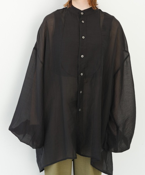 IROHANI(イロハニ)の「バンドカラーシアーシャツ(シャツ/ブラウス・レディース・ブラック/ライトグレー/パープル/イエロー・FREE)」の2枚目の写真