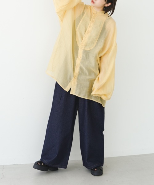 IROHANI(イロハニ)の「バンドカラーシアーシャツ(シャツ/ブラウス・レディース・ブラック/ライトグレー/パープル/イエロー・FREE)」の15枚目の写真