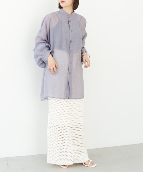 IROHANI(イロハニ)の「バンドカラーシアーシャツ(シャツ/ブラウス・レディース・ブラック/ライトグレー/パープル/イエロー・FREE)」の16枚目の写真