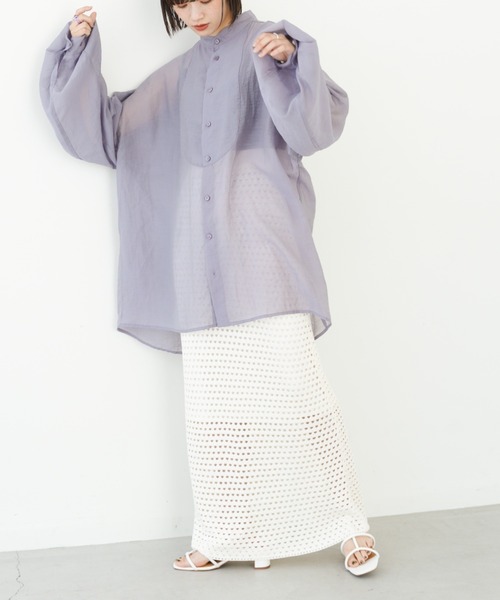 IROHANI(イロハニ)の「バンドカラーシアーシャツ(シャツ/ブラウス・レディース・ブラック/ライトグレー/パープル/イエロー・FREE)」の7枚目の写真