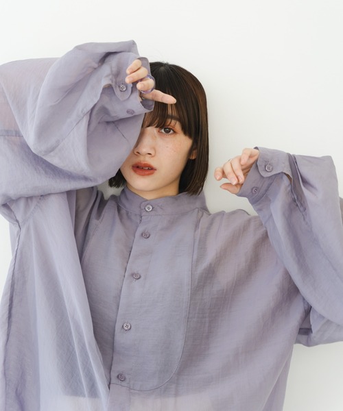 IROHANI(イロハニ)の「バンドカラーシアーシャツ(シャツ/ブラウス・レディース・ブラック/ライトグレー/パープル/イエロー・FREE)」の12枚目の写真