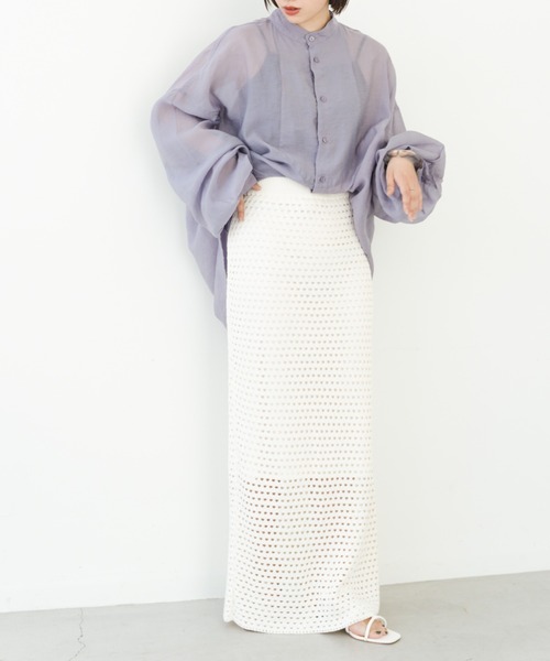 IROHANI(イロハニ)の「バンドカラーシアーシャツ(シャツ/ブラウス・レディース・ブラック/ライトグレー/パープル/イエロー・FREE)」の22枚目の写真