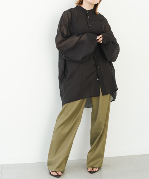 IROHANI(イロハニ)の「バンドカラーシアーシャツ(シャツ/ブラウス・レディース・ブラック/ライトグレー/パープル/イエロー・FREE)」の13枚目の写真