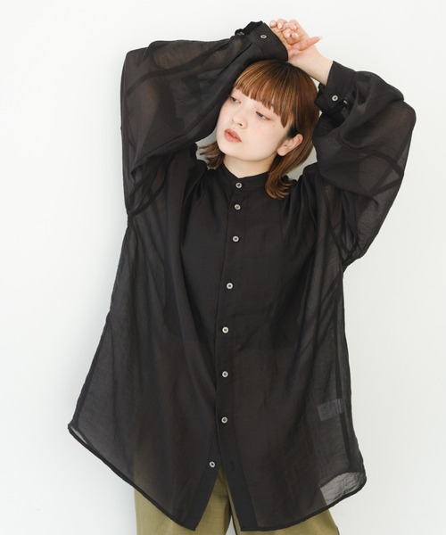 IROHANI(イロハニ)の「バンドカラーシアーシャツ(シャツ/ブラウス・レディース・ブラック/ライトグレー/パープル/イエロー・FREE)」の18枚目の写真