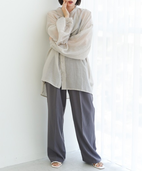 IROHANI(イロハニ)の「バンドカラーシアーシャツ(シャツ/ブラウス・レディース・ブラック/ライトグレー/パープル/イエロー・FREE)」の9枚目の写真