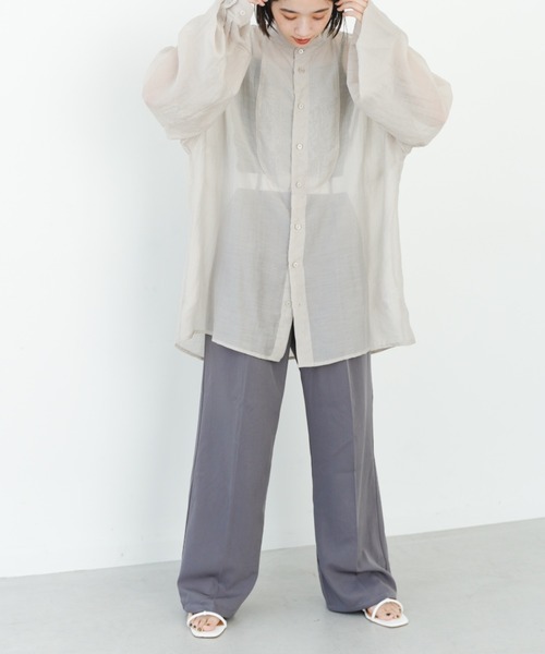 IROHANI(イロハニ)の「バンドカラーシアーシャツ(シャツ/ブラウス・レディース・ブラック/ライトグレー/パープル/イエロー・FREE)」の14枚目の写真