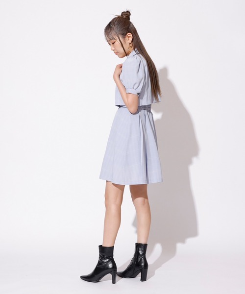 ま*さ様 グレー パイカラーショートジャケット Lサイズ REDYAZEL（レディアゼル）の「チェックパイピングショート