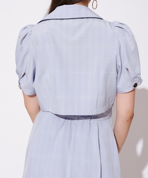 REDYAZEL（レディアゼル）の「チェックパイピングショートジャケット（スーツジャケット・レディース・オレンジ/ネイビー/サックスブルー・FREE）」の16枚目の写真