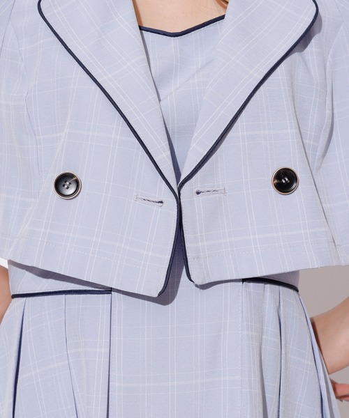REDYAZEL（レディアゼル）の「チェックパイピングショートジャケット（スーツジャケット・レディース・オレンジ/ネイビー/サックスブルー・FREE）」の18枚目の写真