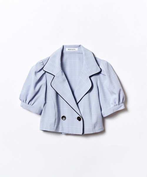 REDYAZEL（レディアゼル）の「チェックパイピングショートジャケット（スーツジャケット・レディース・オレンジ/ネイビー/サックスブルー・FREE）」の19枚目の写真