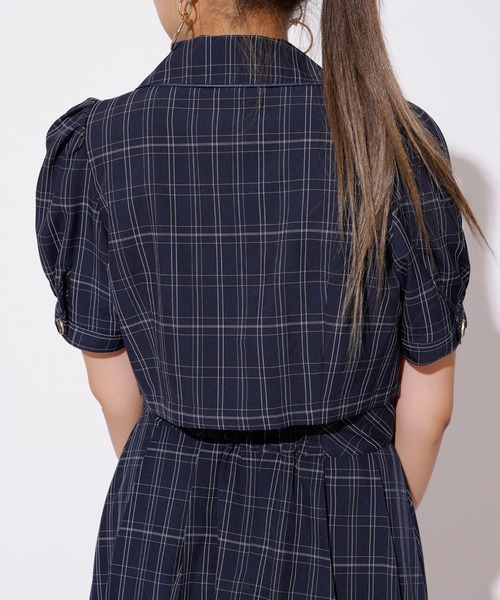 REDYAZEL（レディアゼル）の「チェックパイピングショートジャケット（スーツジャケット・レディース・オレンジ/ネイビー/サックスブルー・FREE）」の9枚目の写真