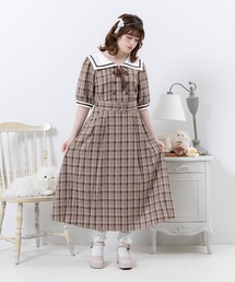セーラーカラーサイドプリーツ半袖ワンピース