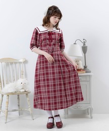 春夏ミニ丈セーラーカラー風チェックワンピース❤️デートや女子会に最適 セーラー」に該当するワンピース（チェック柄）ファッション通販