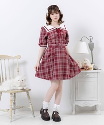 セーラーカラーサイドプリーツ半袖ワンピース