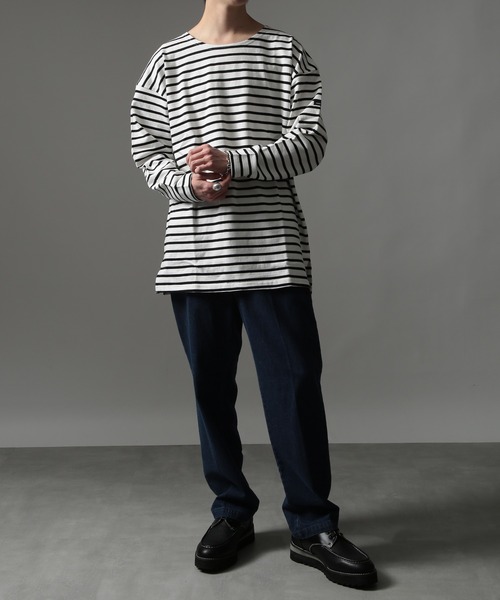 SETUP7(セットアップセブン)の「【SETUP7】オーバーサイズボーダーカットソー GUILDO RA ライク Shirt バスクシャツ(Tシャツ/カットソー・メンズ・ネイビー系1/ブラック系その他2/ブラウン/ブラック系1/レッド/ネイビー系2/ブルー・L/M)」の10枚目の写真