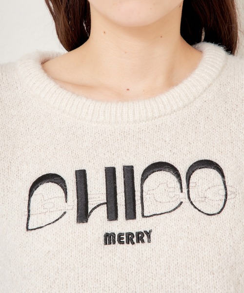 Chiko ニット ダブルフォックス ロゴ刺繍 グレー 美品 L 灰 Chiko ニット ダブルフォックス ロゴ刺繍 グレー 美品 L 灰