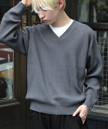 men's FUDGE 掲載アイテム!【SETUP7】高密度ミリタリーVネックニット TYPE FRENCH ARMY