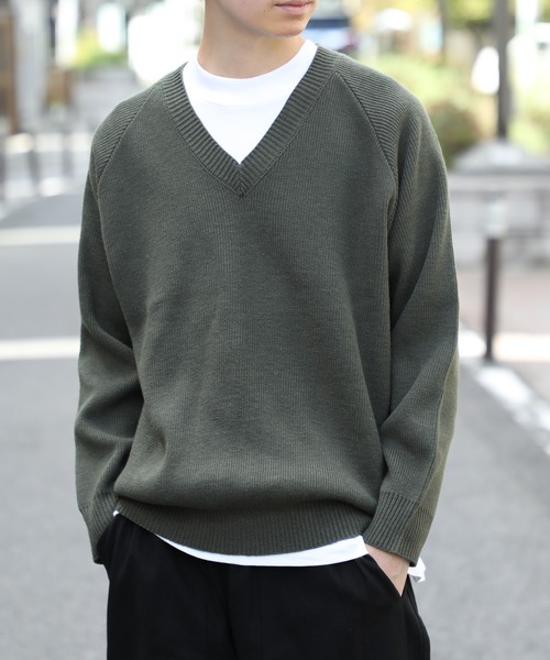 SETUP7（セットアップセブン）の「men's FUDGE 掲載アイテム！【SETUP7】高密度ミリタリーVネックニット　TYPE FRENCH ARMY（ニット/セーター・メンズ・グレー/カーキ/ブラック・M/L）」の13枚目の写真