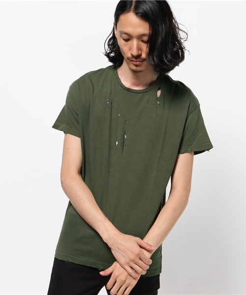 DIET BUTCHER（ダイエットブッチャー）の「DIET BUTCHER SLIM SKIN ルーズフィットダメージＴシャツ（Tシャツ/カットソー・メンズ・ホワイト/ブラック/カーキ・FREE）」の3枚目の写真