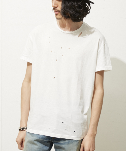 DIET BUTCHER（ダイエットブッチャー）の「DIET BUTCHER SLIM SKIN ルーズフィットダメージＴシャツ（Tシャツ/カットソー・メンズ・ホワイト/ブラック/カーキ・FREE）」の8枚目の写真