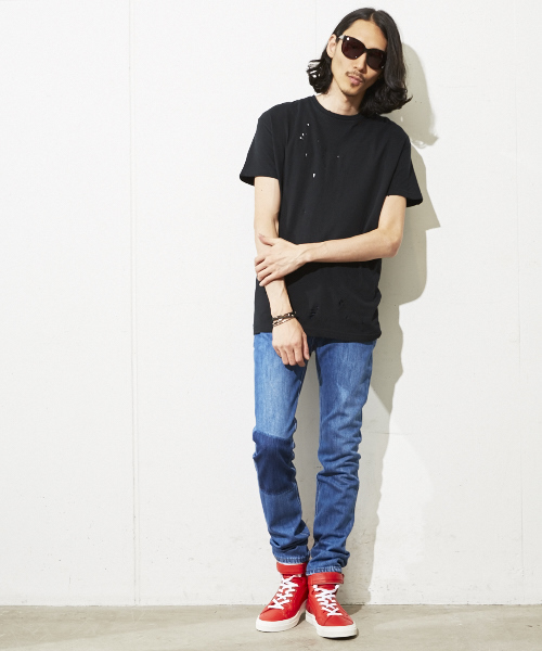 DIET BUTCHER（ダイエットブッチャー）の「DIET BUTCHER SLIM SKIN ルーズフィットダメージＴシャツ（Tシャツ/カットソー・メンズ・ホワイト/ブラック/カーキ・FREE）」の11枚目の写真