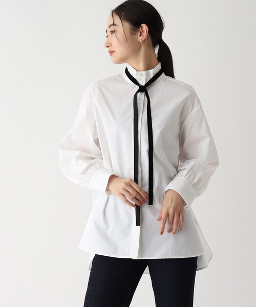 OPAQUE.CLIP(オペークドットクリップ)の「◆【大草直子さんコラボ】3wayリボン&タイ付きシャツ(シャツ/ブラウス・レディース・オフホワイト/ブラック/ライトブルー・36/38/40)」の6枚目の写真