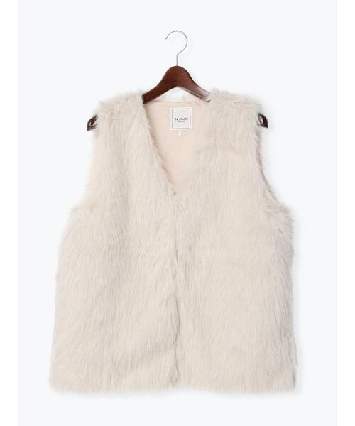 Te chichi TERRASSE（テチチテラス）の「ファーベスト（ベスト・レディース・ベージュ/オフホワイト・F）」の10枚目の写真