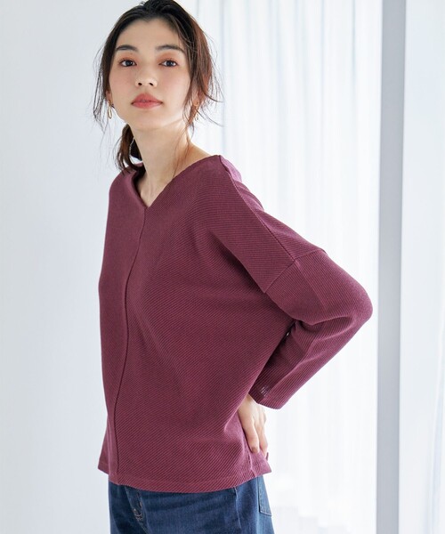 ANY(エニィ)の「【洗濯機可能】Vネックニットソー(Tシャツ/カットソー・レディース・ライトグレー系/ワイン系/グリーン系/アイボリー系・F)」の18枚目の写真