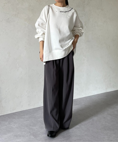 Thevon(ゼボン)の「パール×ネックロゴ裏起毛プルオーバー(Tシャツ/カットソー・レディース・チャコールグレー/オフホワイト/ライム・FREE)」の8枚目の写真