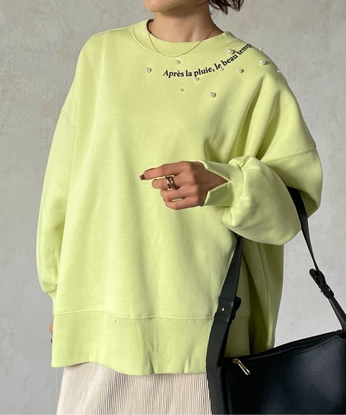 Thevon(ゼボン)の「パール×ネックロゴ裏起毛プルオーバー(Tシャツ/カットソー・レディース・チャコールグレー/オフホワイト/ライム・FREE)」の22枚目の写真